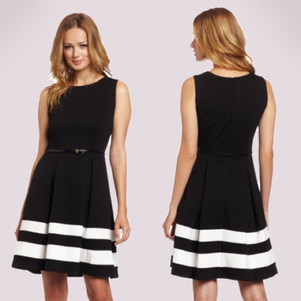 Calvin Klein A-Line Black and White Striped Dress